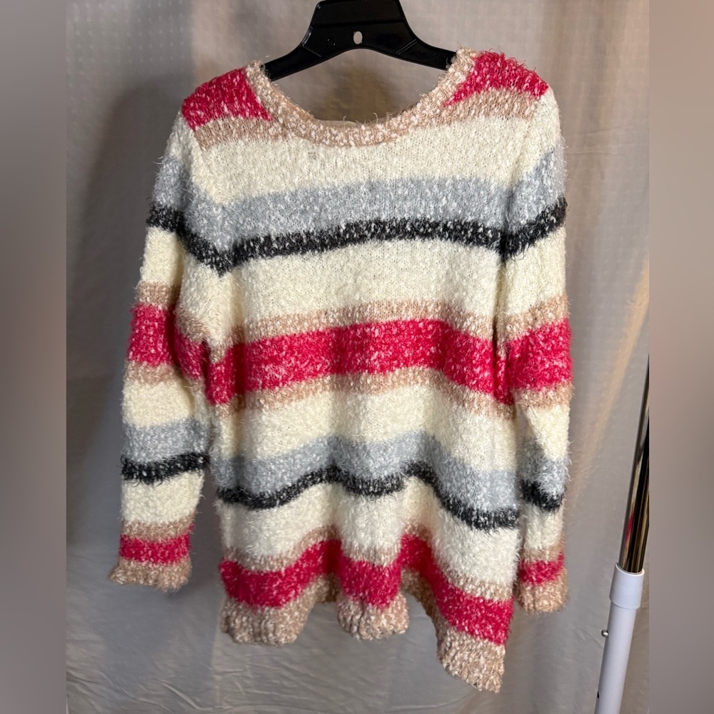 Lane Bryant Women's Striped Sweater - Red, Black, Gray, Cream